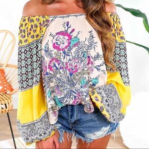 Free People Pastiano Multicolor Off-Shoulder Top